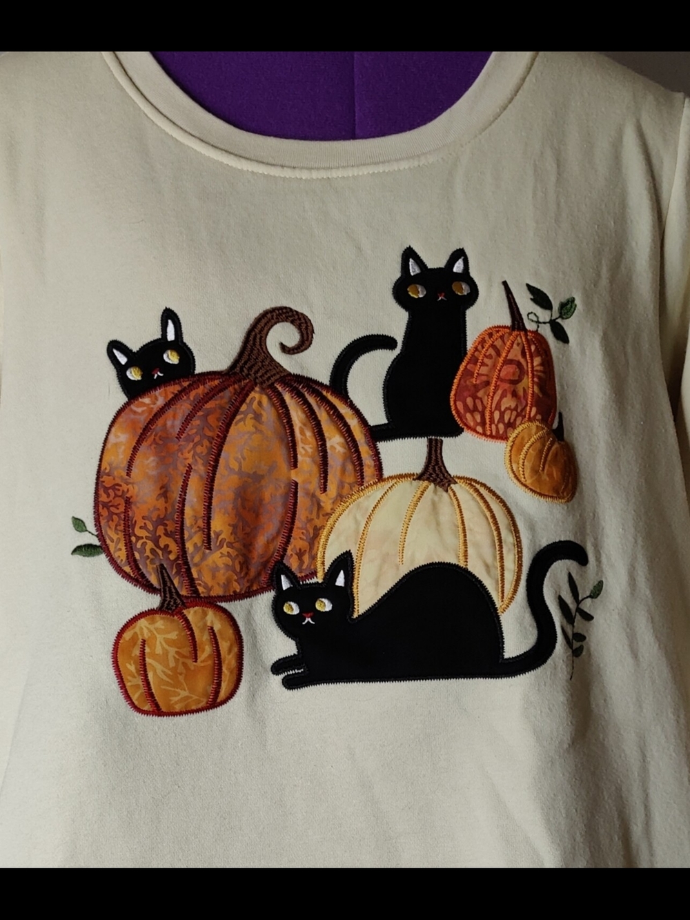 Cream Halloween Pumpkin & Black Cat Sweatshirt - Picture 2 of 4